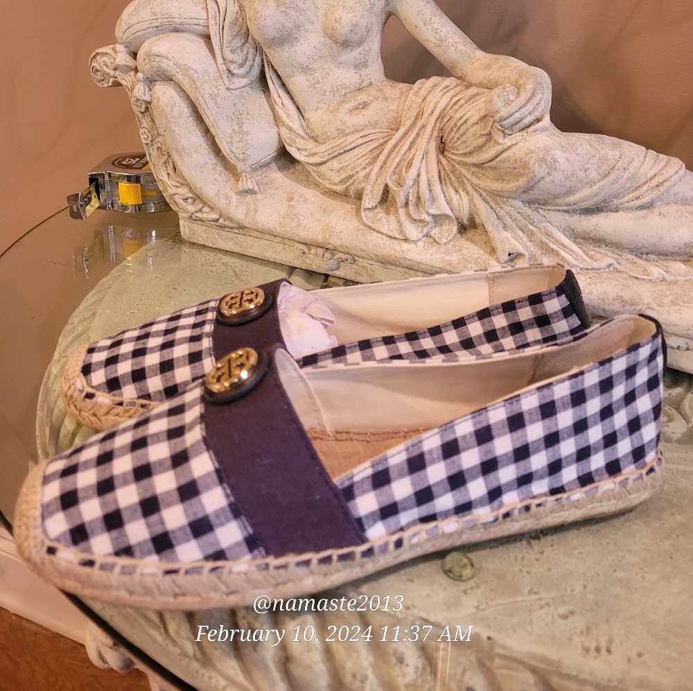 Tory Burch Beacher Brigh Navy Espidrilles Flats Jute Leather Designer #715 - Picture 3 of 16